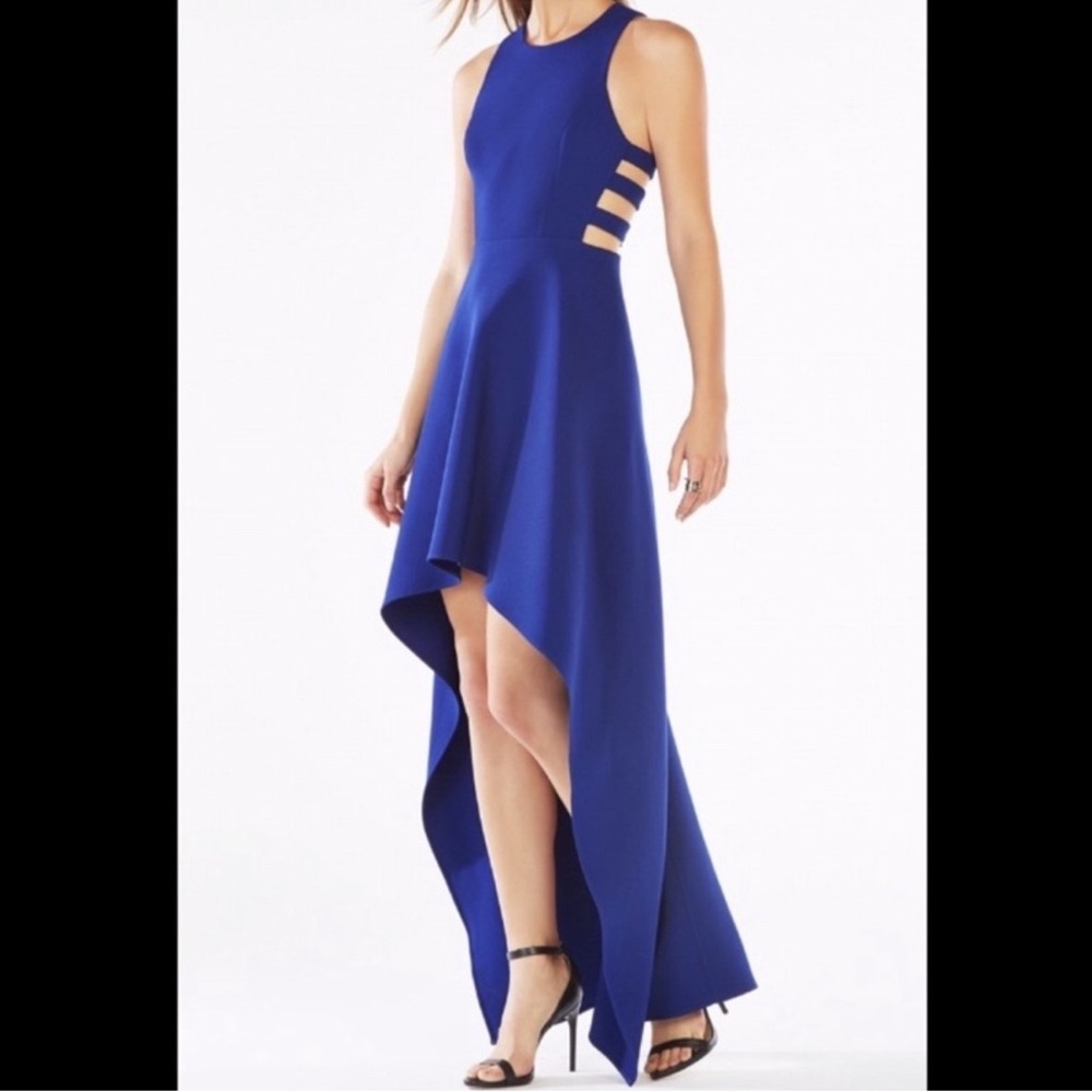 BCBG Cobalt Blue High-Low Cutout Evening Dress